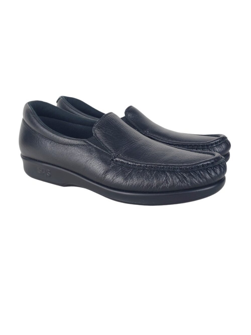 SAS Twin Slip On Loafer Black Leather Moc Toe Comfort Shoes Womens 9.5S Slim AAA